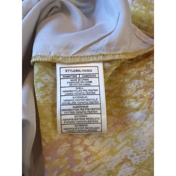 BB Dakota by Steve Madden Smocked Ruffle Sleeve Blouse Yellow Pink Print Top M - Picture 5 of 6